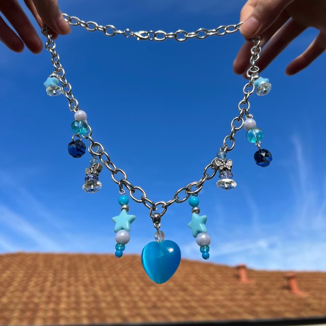 Blue Crystal Heart Necklace